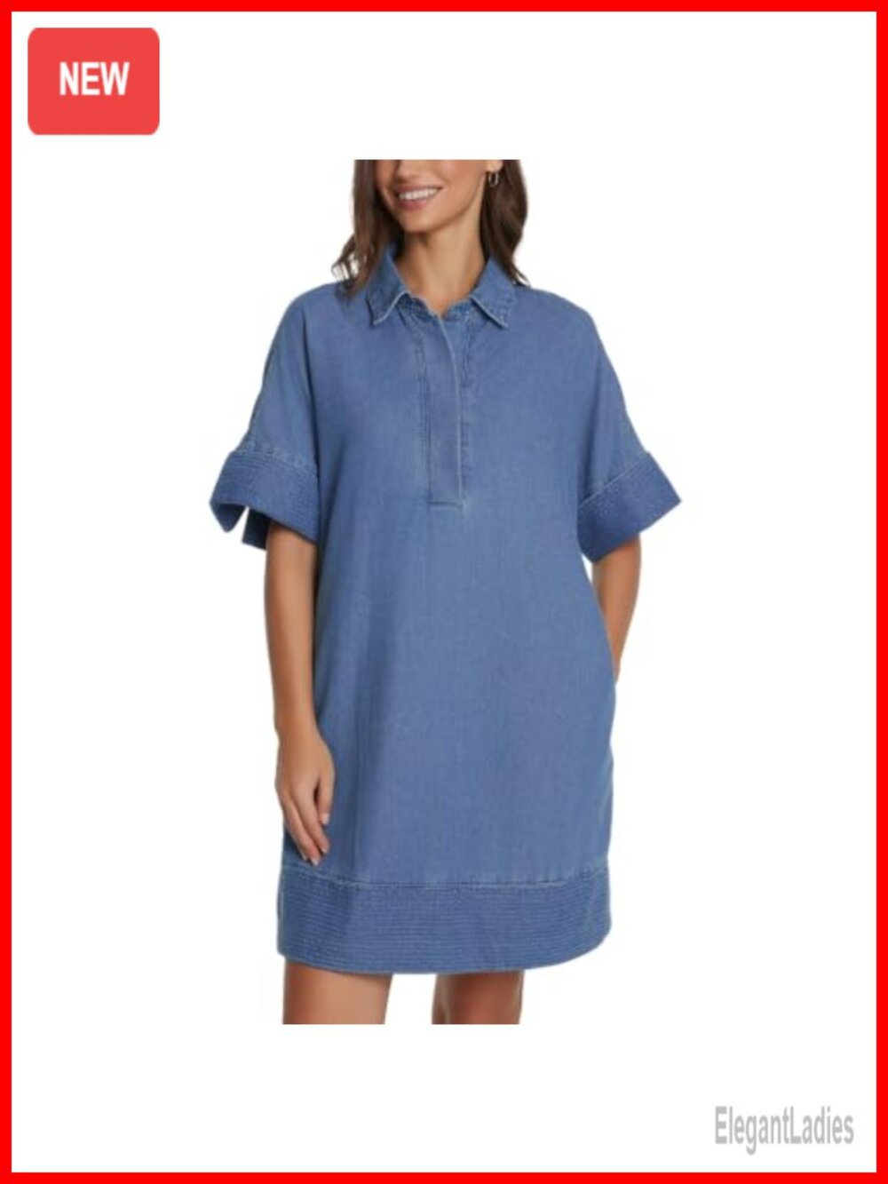Womens Denim Shirt Dress Mini Short Sleeve Cotton Blend Casual Summer